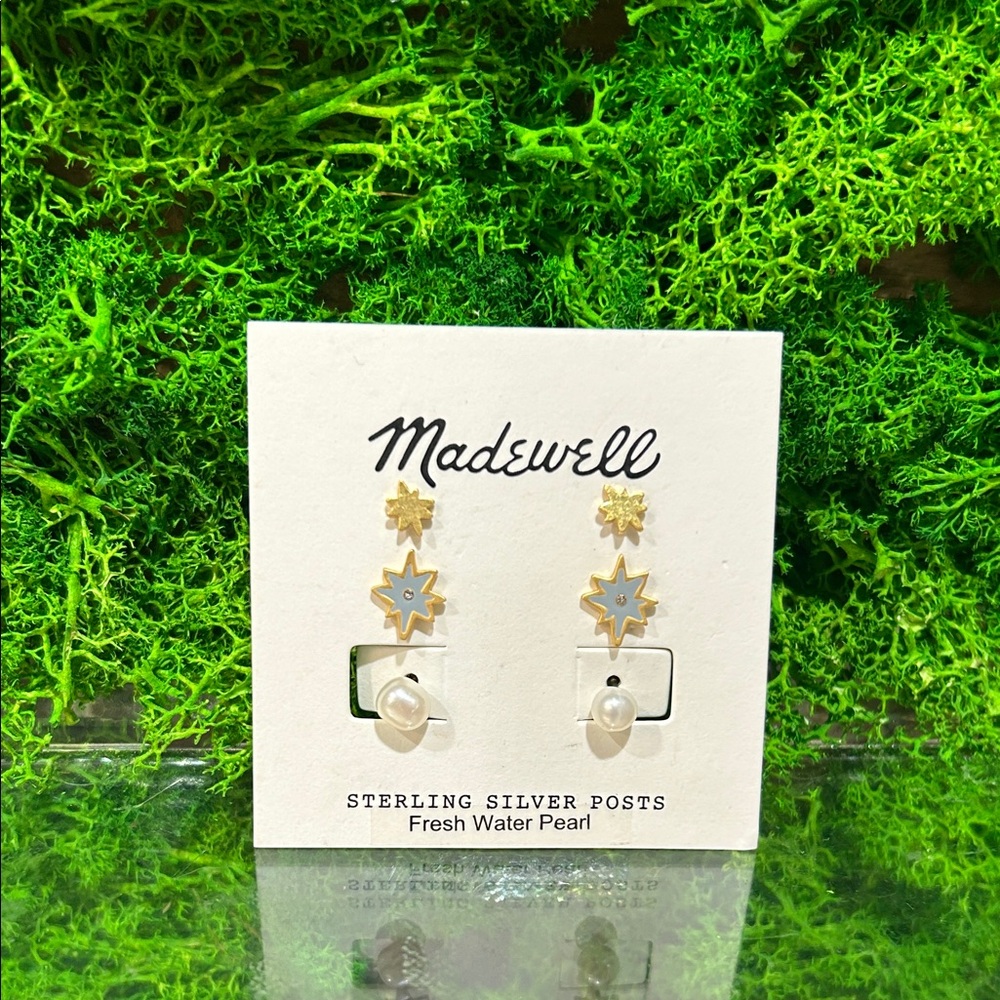 Madewell Gold and Silver Star Pearl Earrings